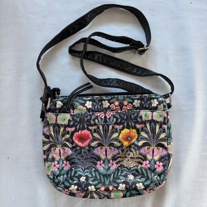 Bueno Floral Butterfly Print Crossbody Bag Black Faux Leather Small Purse